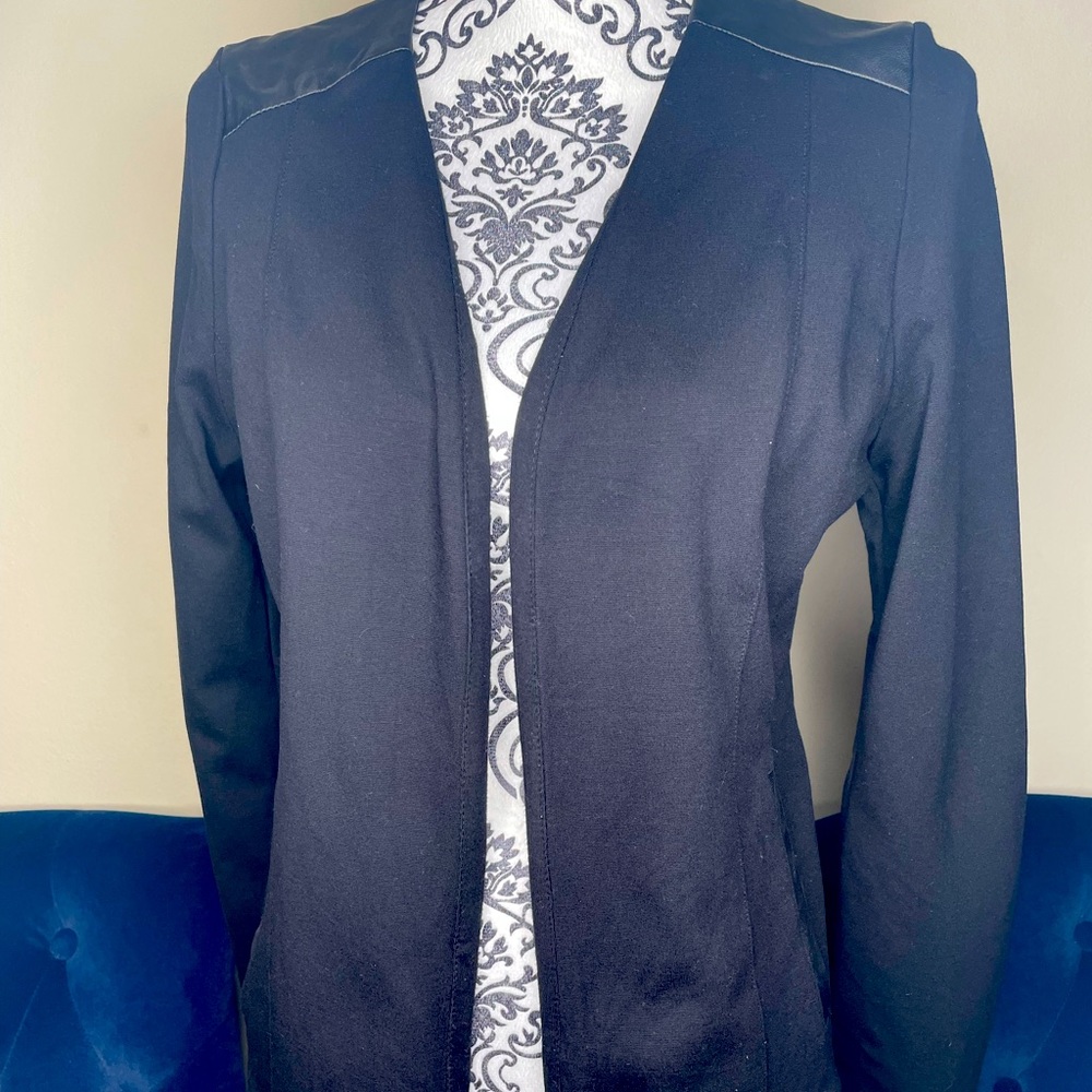 Eileen Fisher blazer with faux leather accents